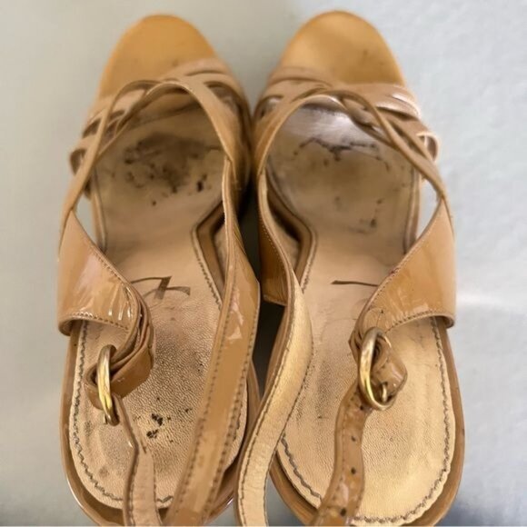 YSL Idole Gold Wedge Platform Patent Leather Nude Sandals - Picture 7 of 11